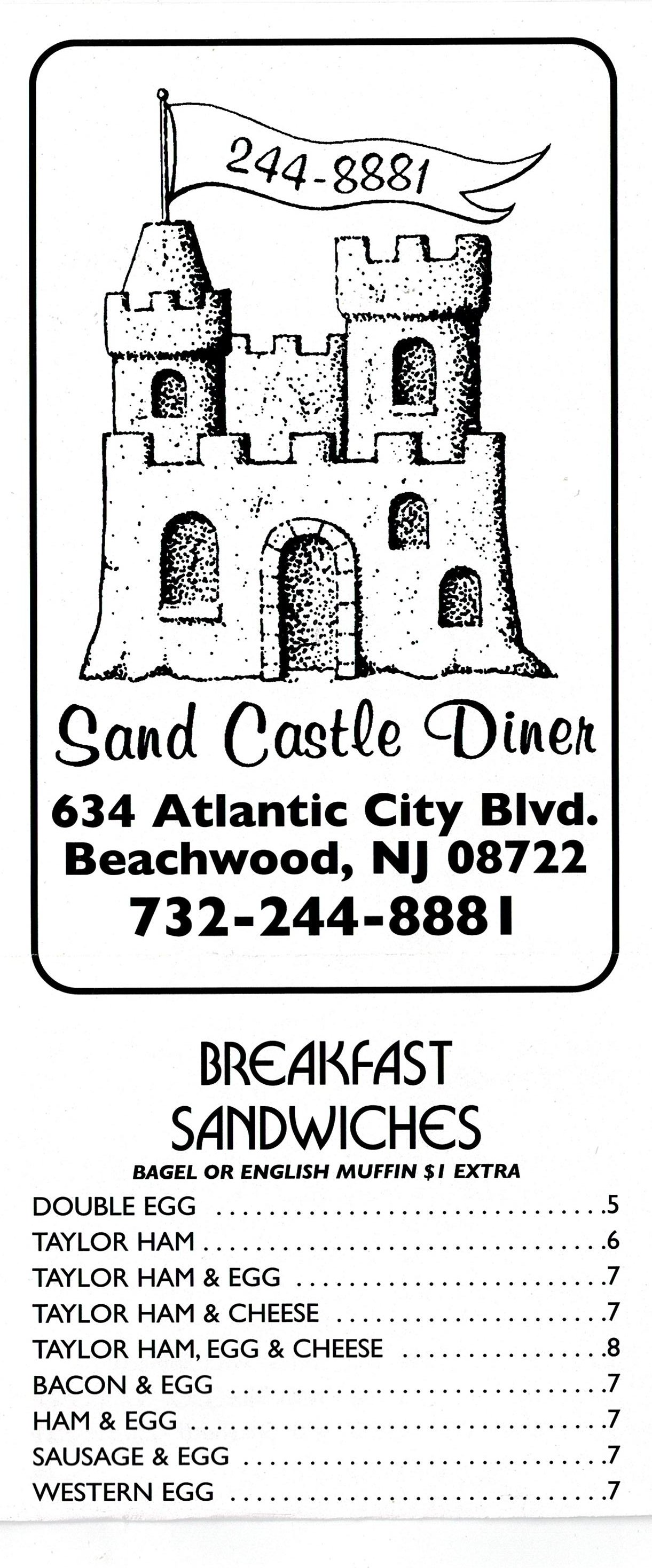 Sand Castle Diner Menu