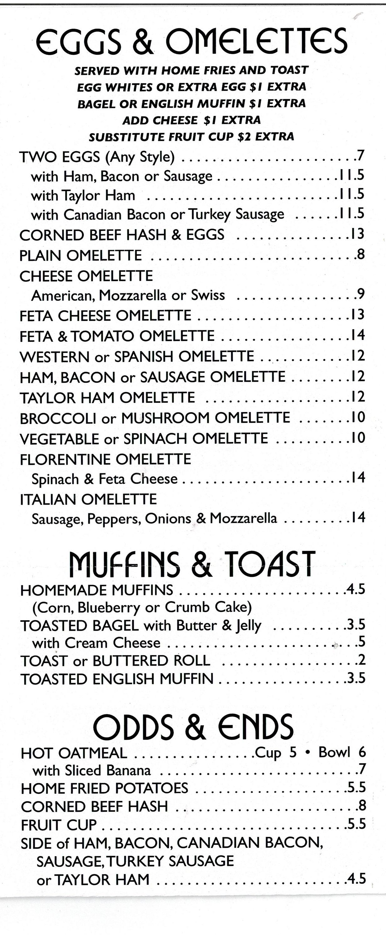 Sand Castle Diner Menu