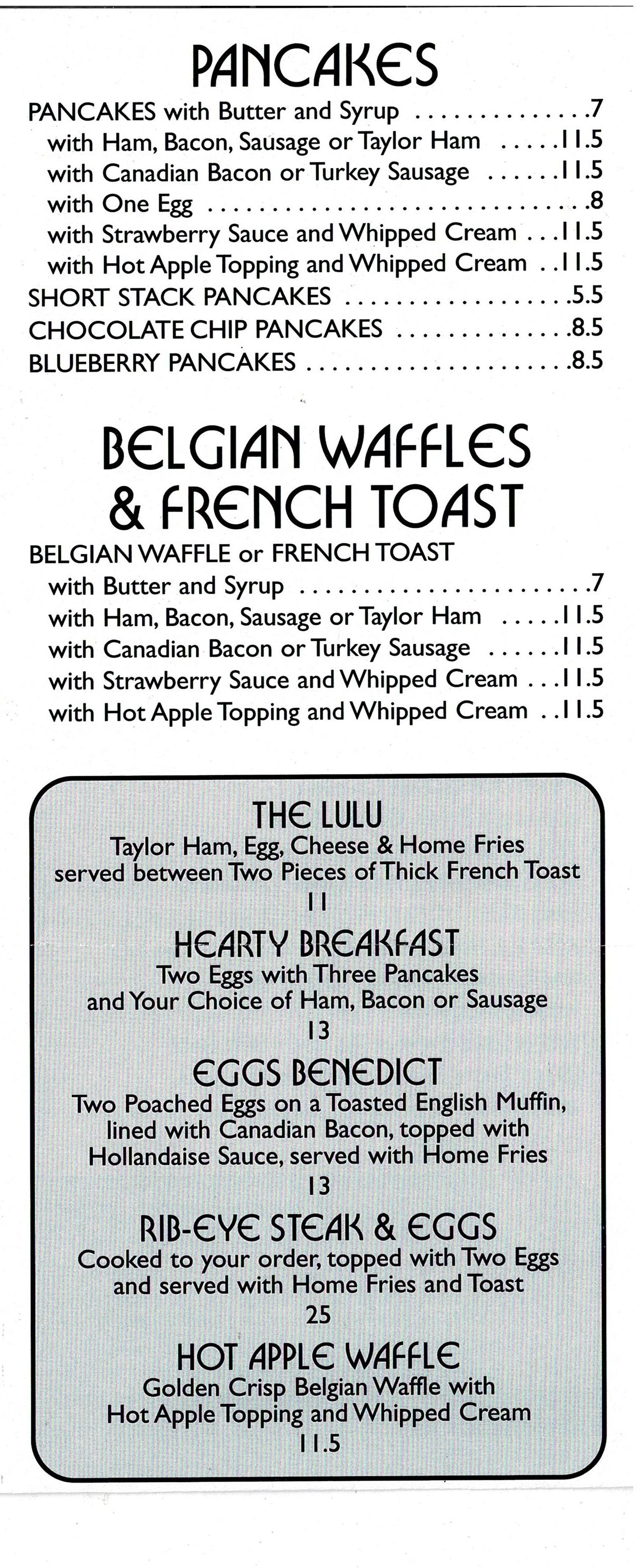 Sand Castle Diner Menu