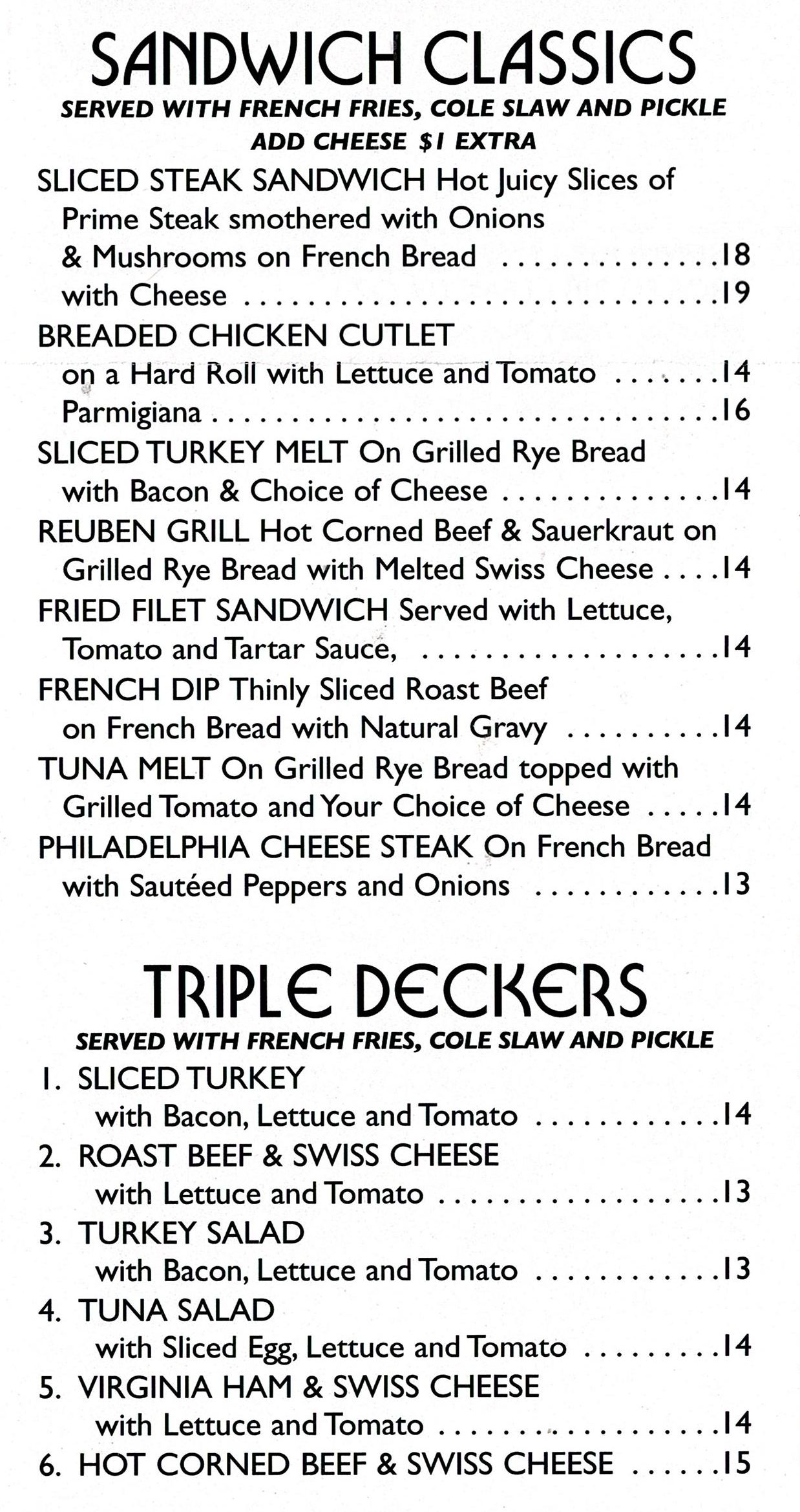 Sand Castle Diner Menu