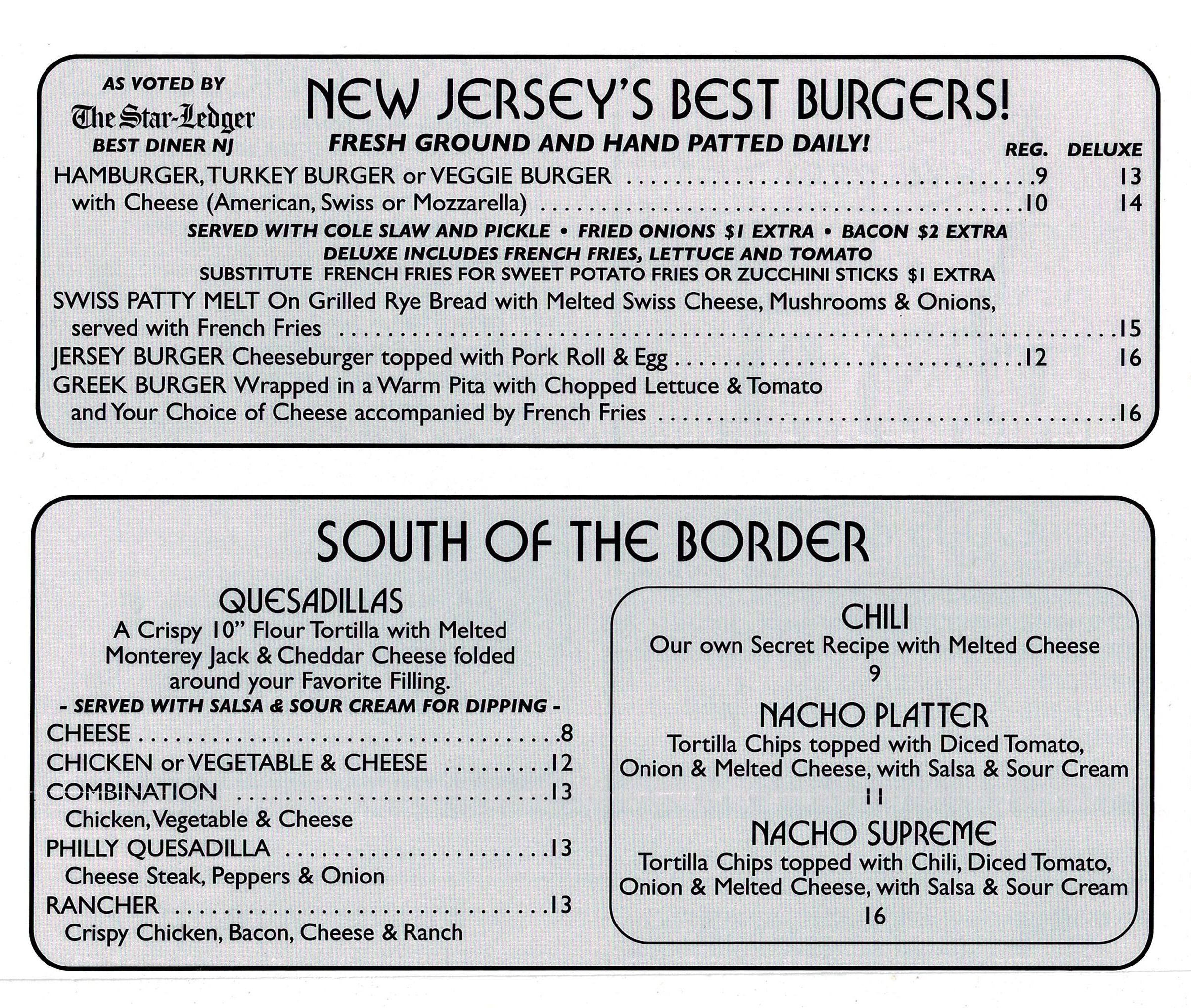 Sand Castle Diner Menu