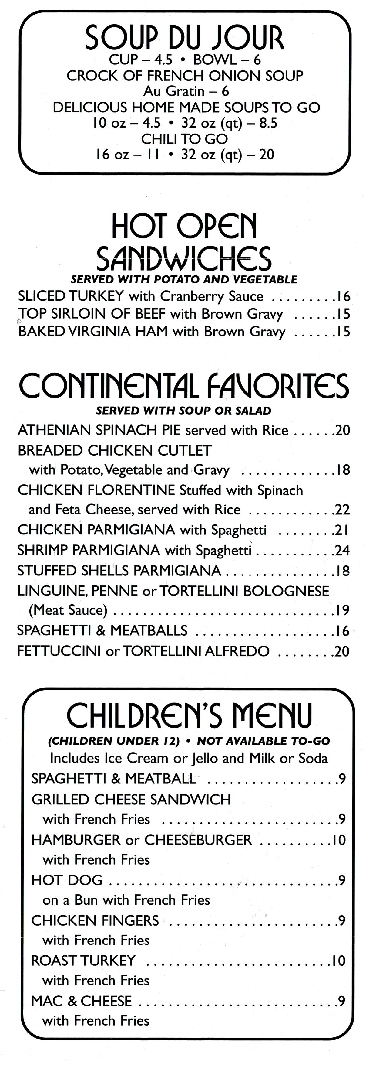 Sand Castle Diner Menu