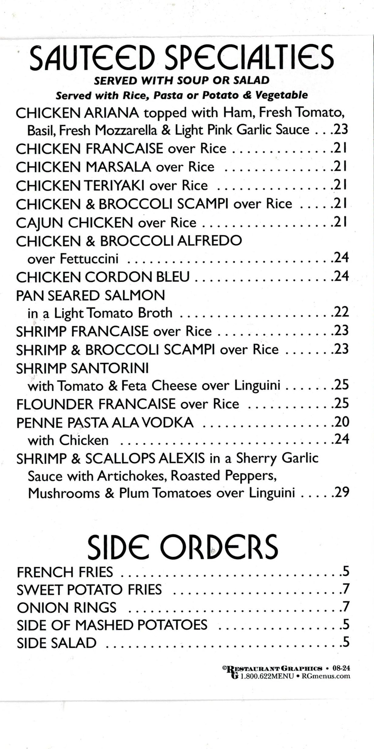 Sand Castle Diner Menu