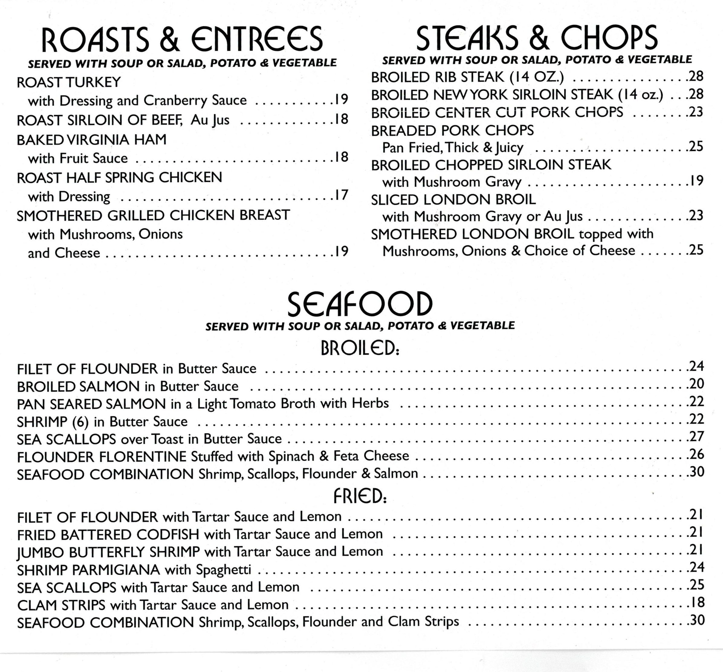 Sand Castle Diner Menu